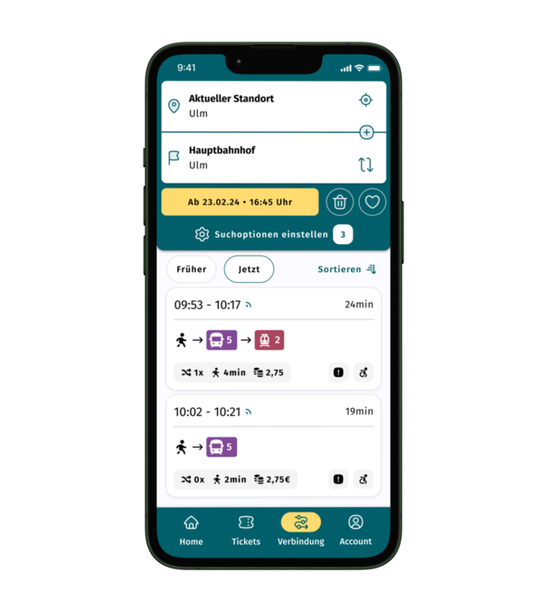 unser DING - App - Verbindungssuche